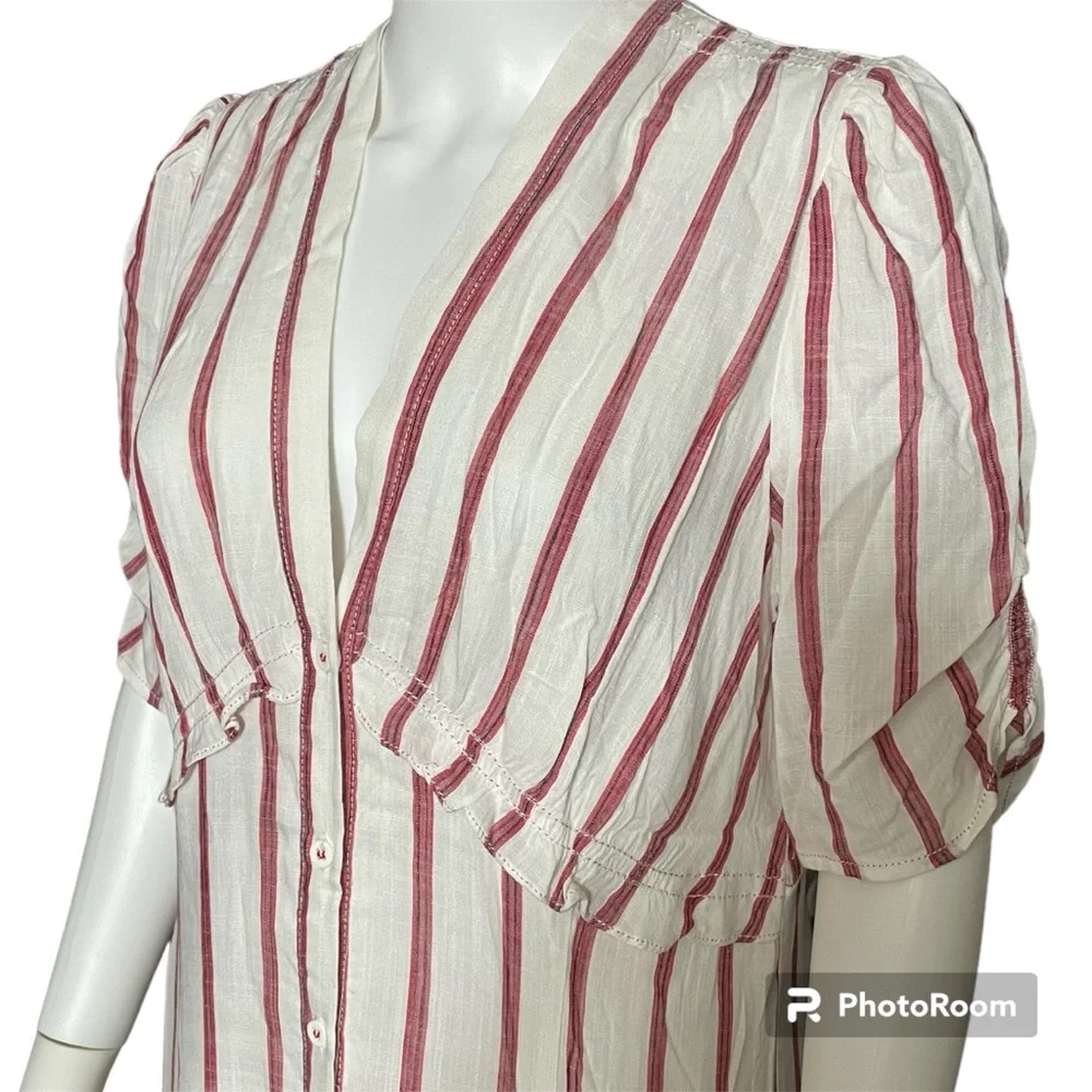 NWT Chelsea & Violet Pen Striped Button Down Ruched Maxi Dress Women's Size L